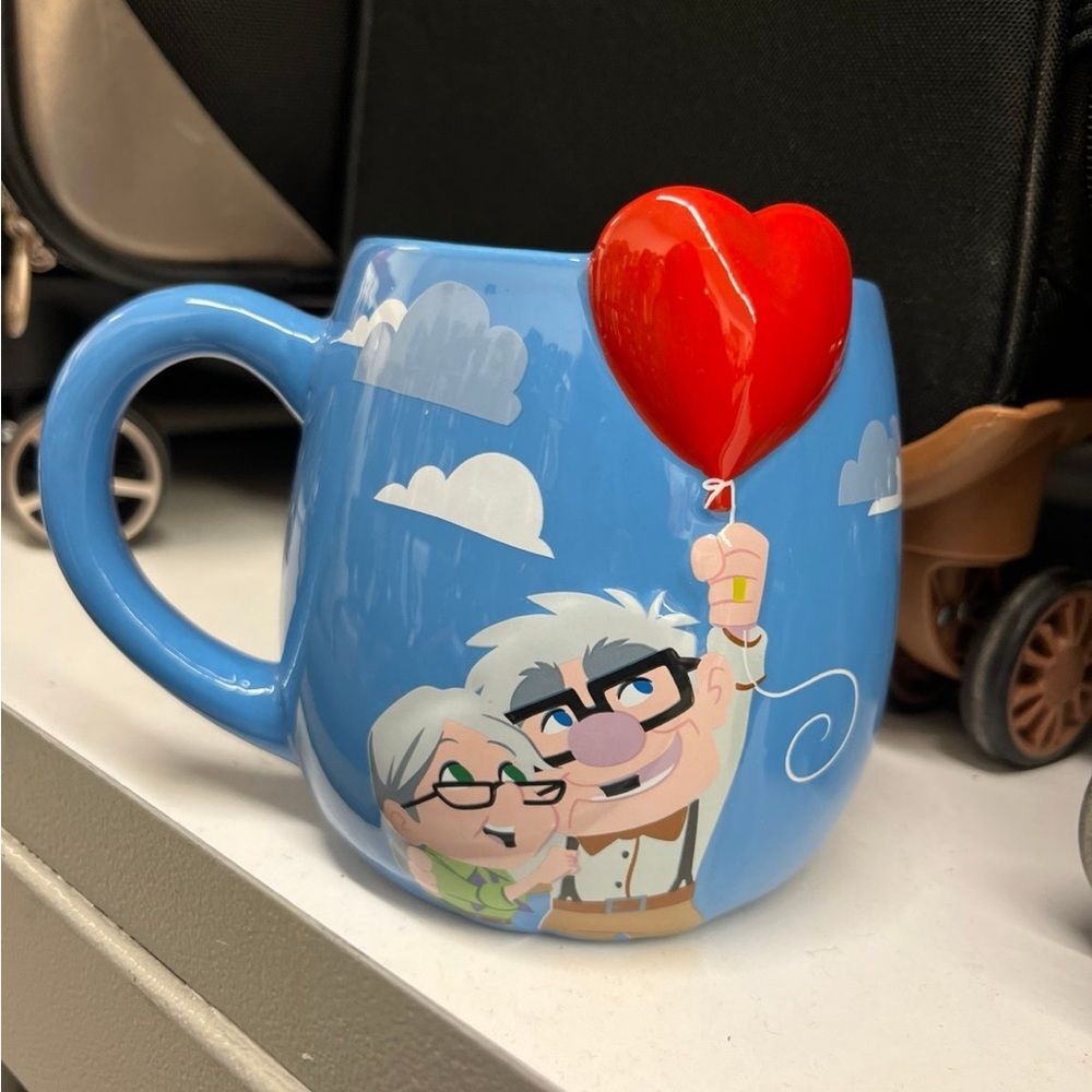 Beloved PIXAR UP HOUSE Fans Carl & Ellie Blue and Red Heart Coffee Tea Mug